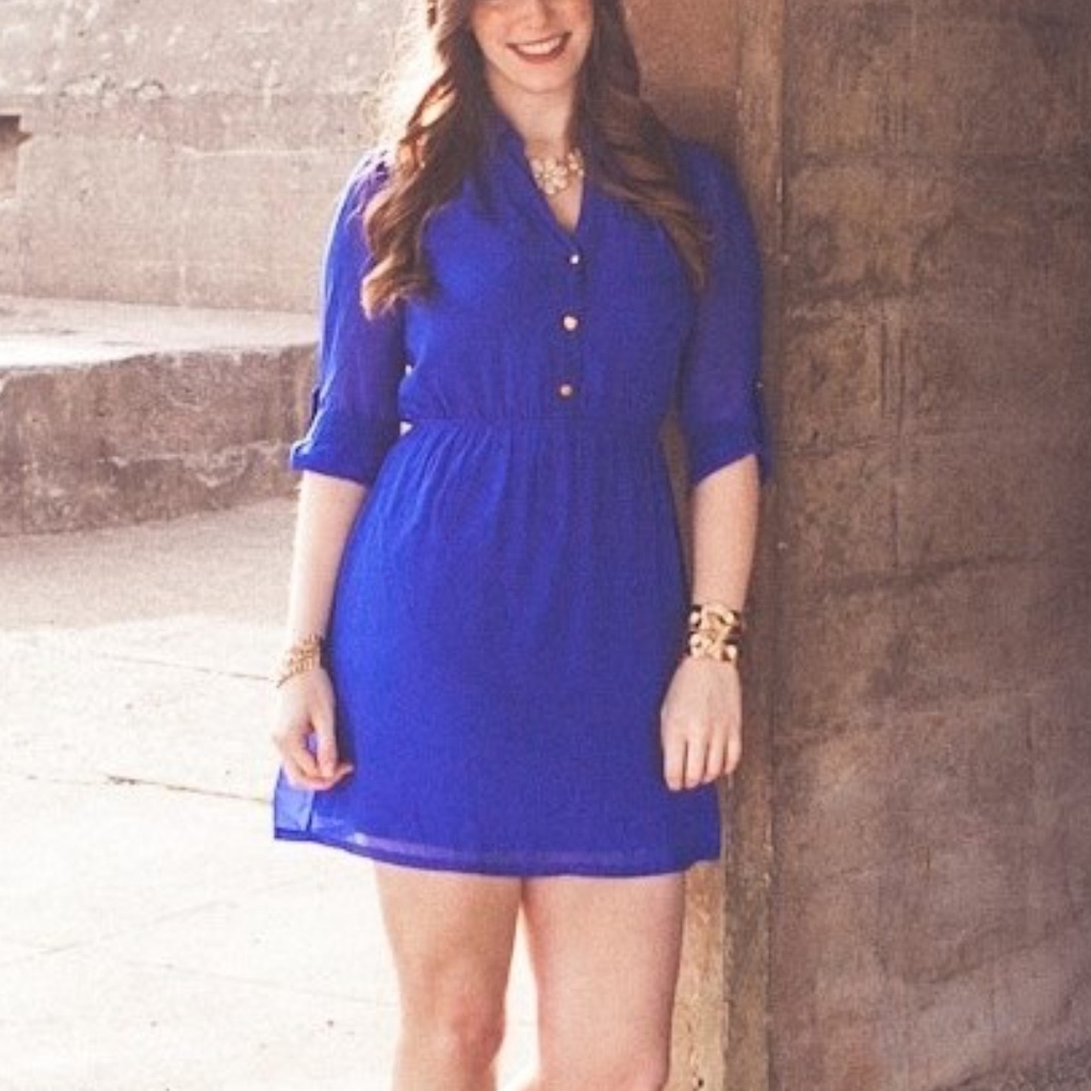 Royal blue button up dress